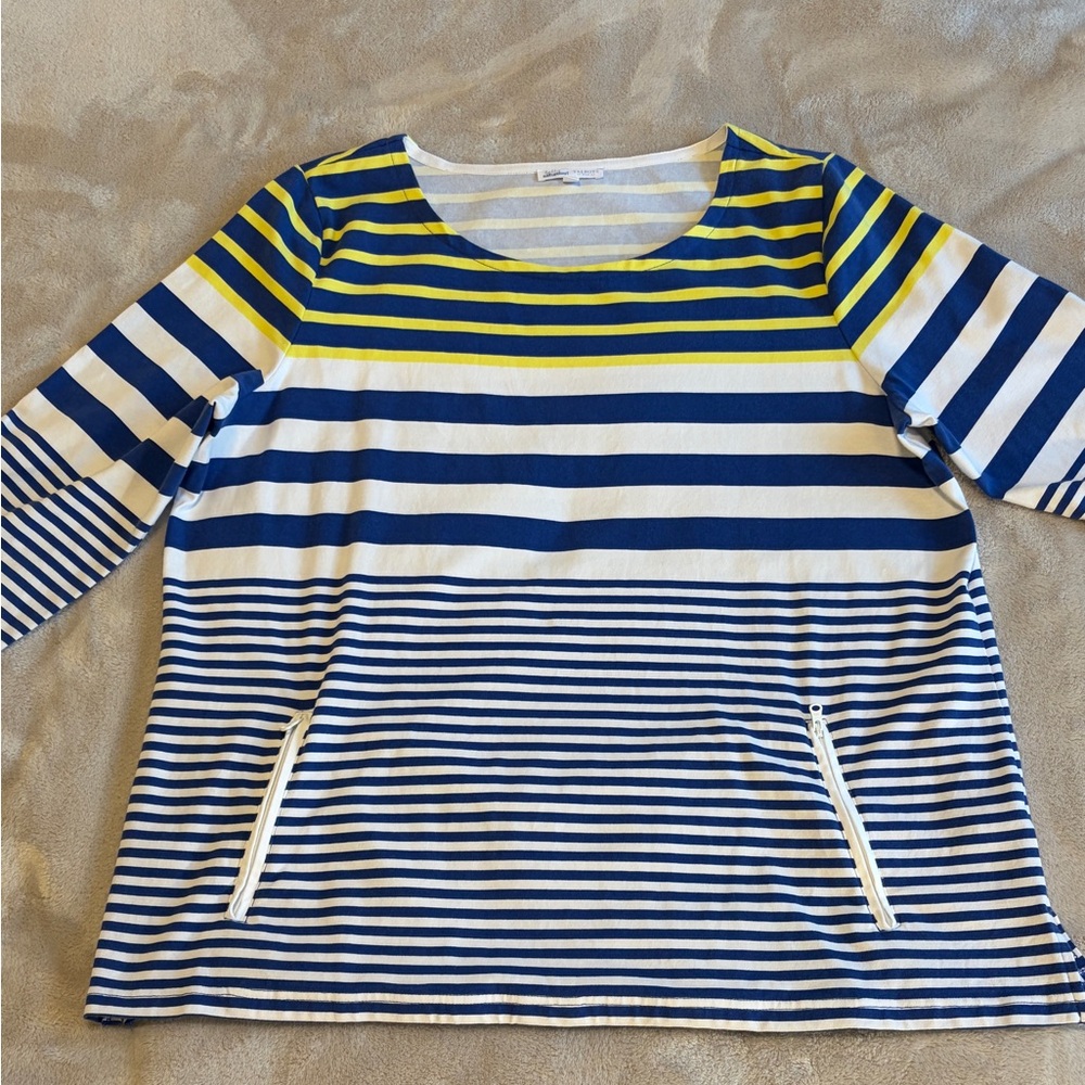 Hello Saturday Talbots Blue and Yellow Striped Top. Size 2x. Nautical style.